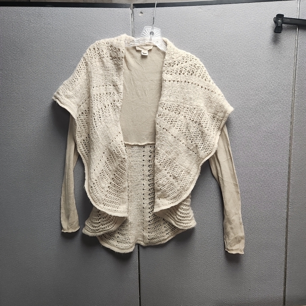 Lovestitch Cream Crochet Open-Front Caedigan Long Sleeve